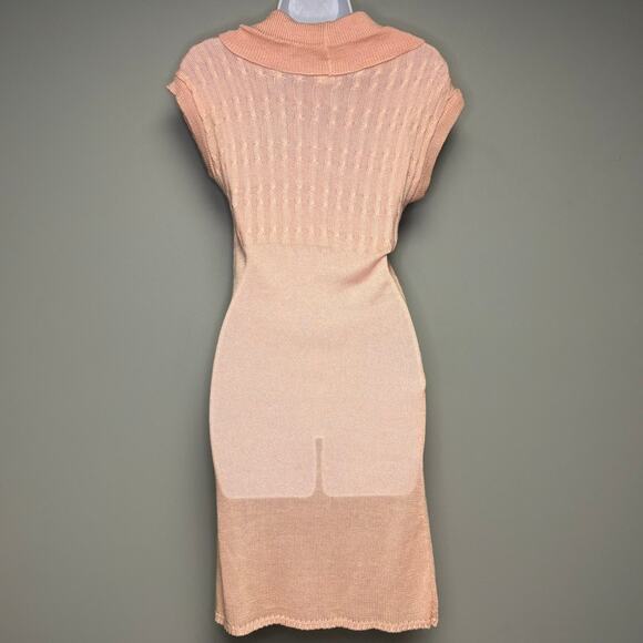 VTG Y2K Feminine Preppy Say What Cowl Neck Light Pink Bodycon Sweater Dress Sz M - Picture 3 of 5